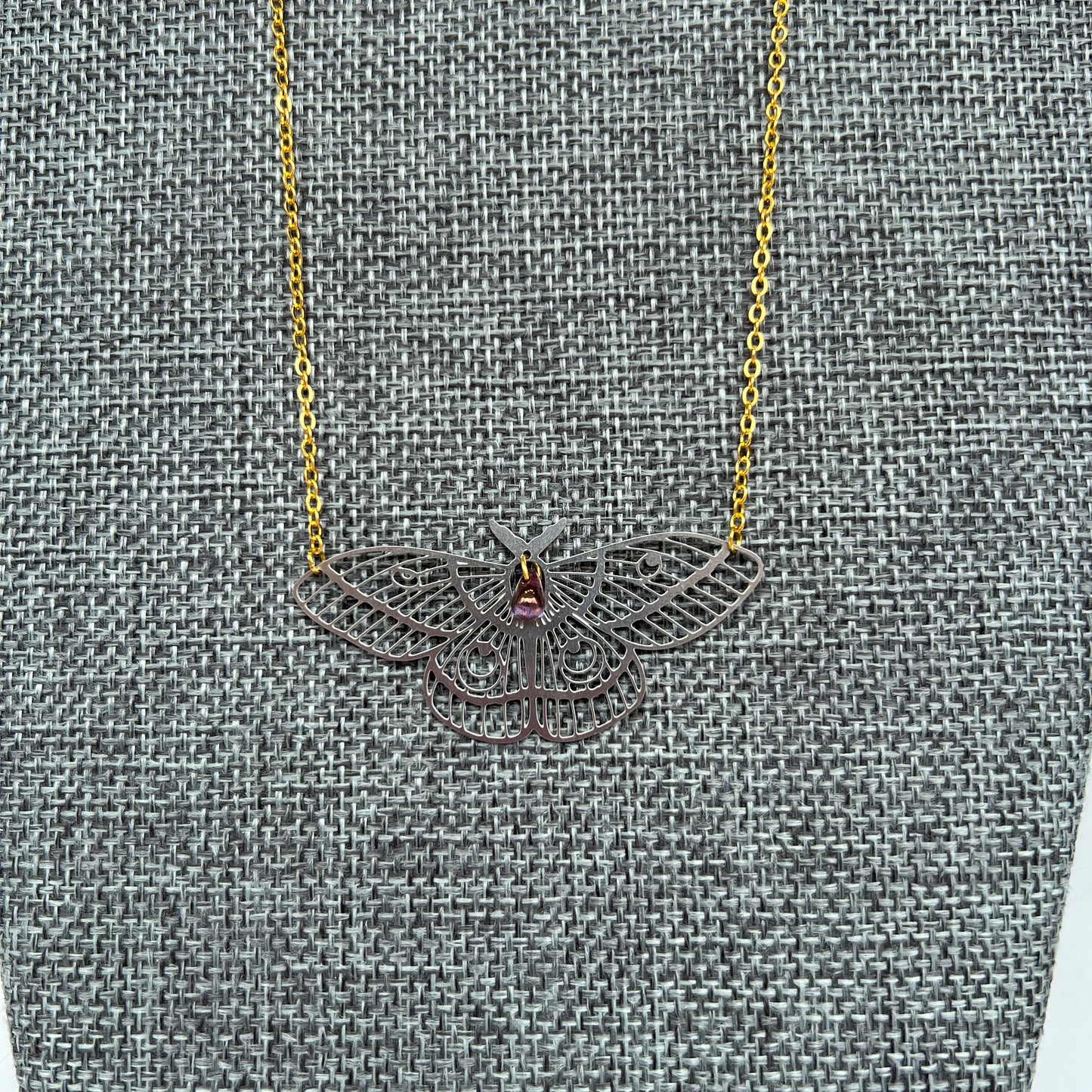 Island of Small Things laser cut moth necklace