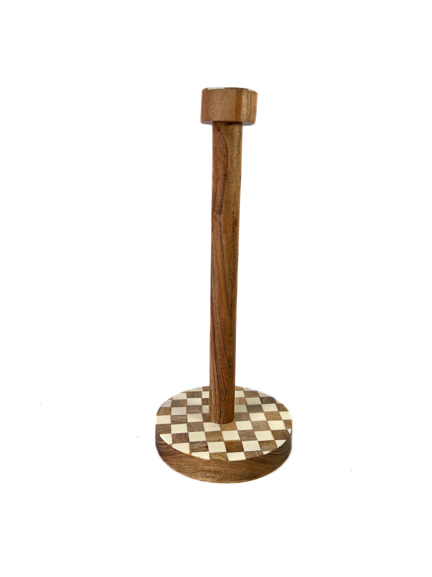 Checkered wood paper towel holder