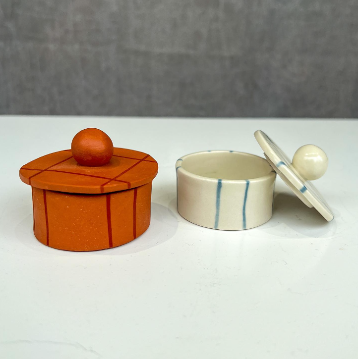 Terrcotta Plaid Lidded Treasure Box