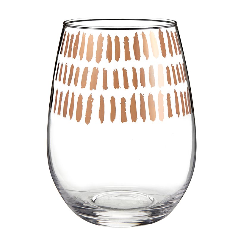 Stemless Wine Glass - Clear + Rose Gold